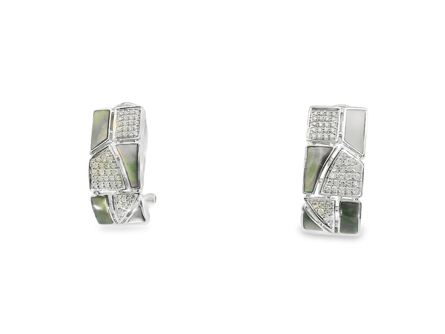 0.33CT Diamond with Black Shell  14k White Gold Earring