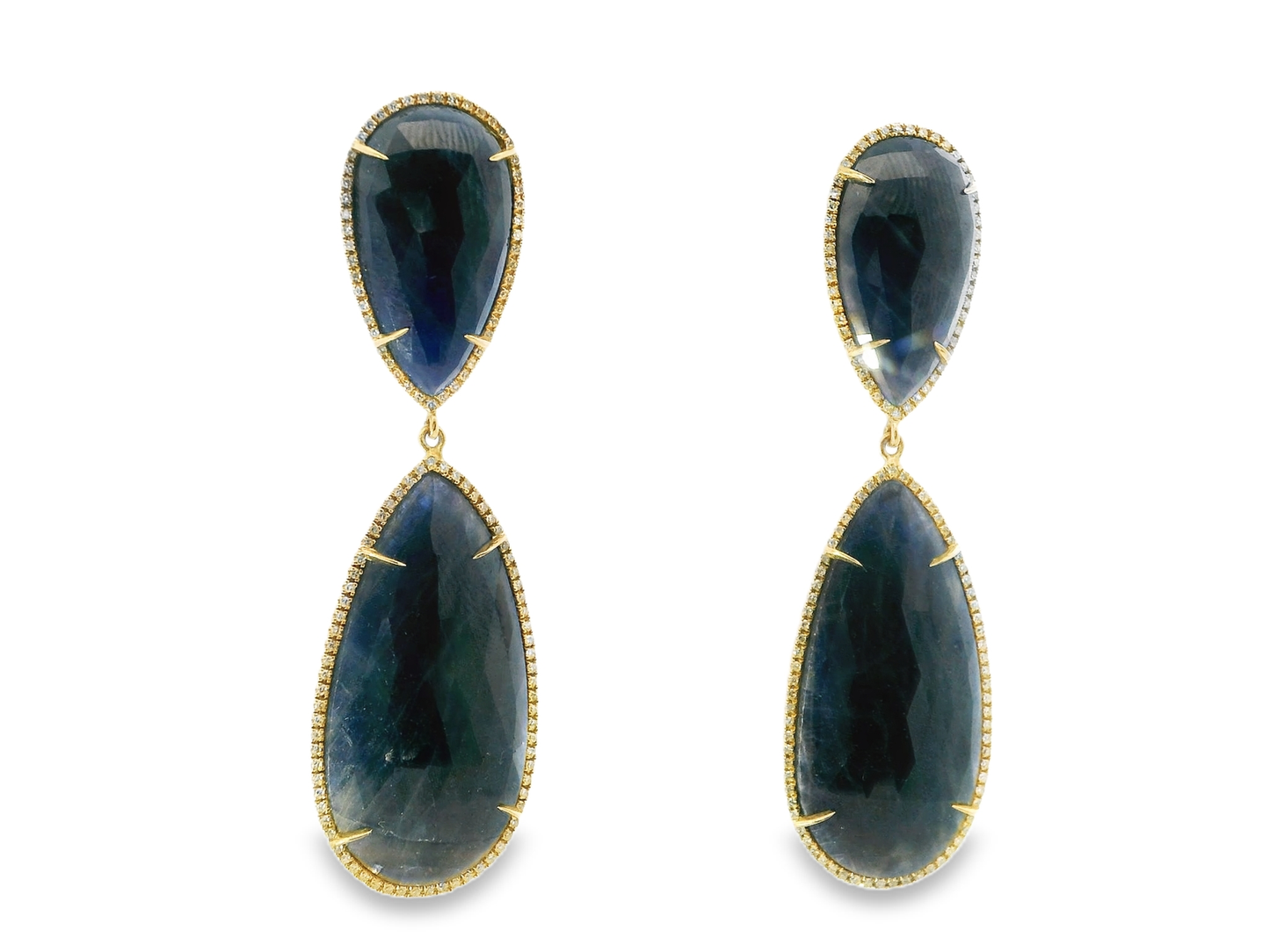1.10CT Diamond with Blue Sapphire 14k Yellow Gold Earring