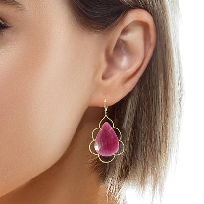 1.50CT Diamond with Ruby 14k Yellow Gold Earring