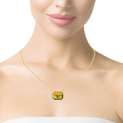 Citrine Enamel 14k Yellow Gold Pendant