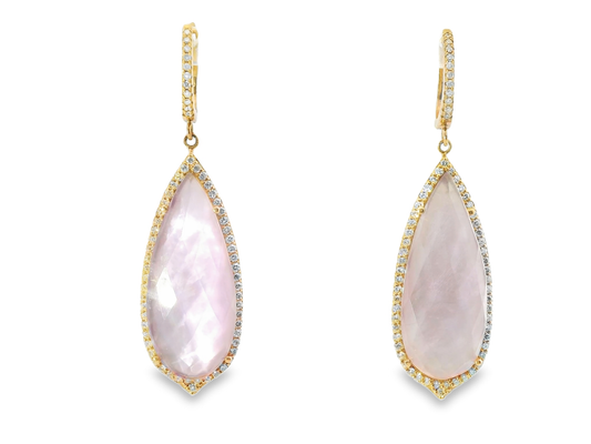 1.22CT Diamond with Lavender Moon Stone 14k Yellow Rose Gold Earring