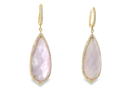 1.22CT Diamond with Lavender Moon Stone 14k Yellow Rose Gold Earring
