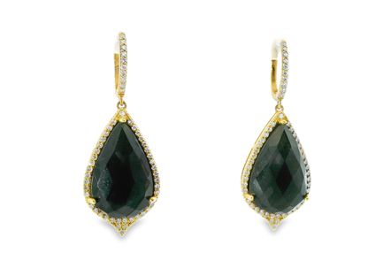 0.96CT Diamond with Faceted Rose de France Hematite Stone 14k Yellow Gold Earring