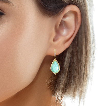 0.88CT Diamond with Faceted  Labradorite 14k Yellow Gold Earring
