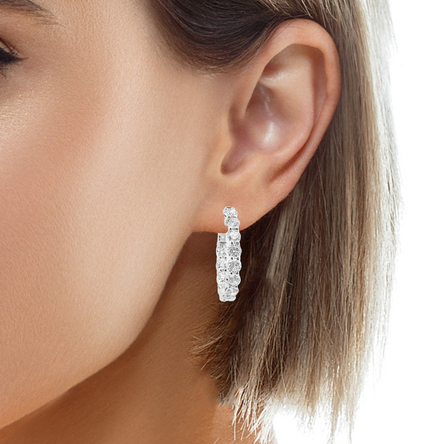 3.87CT Diamond Hoop 14k White Gold Earring