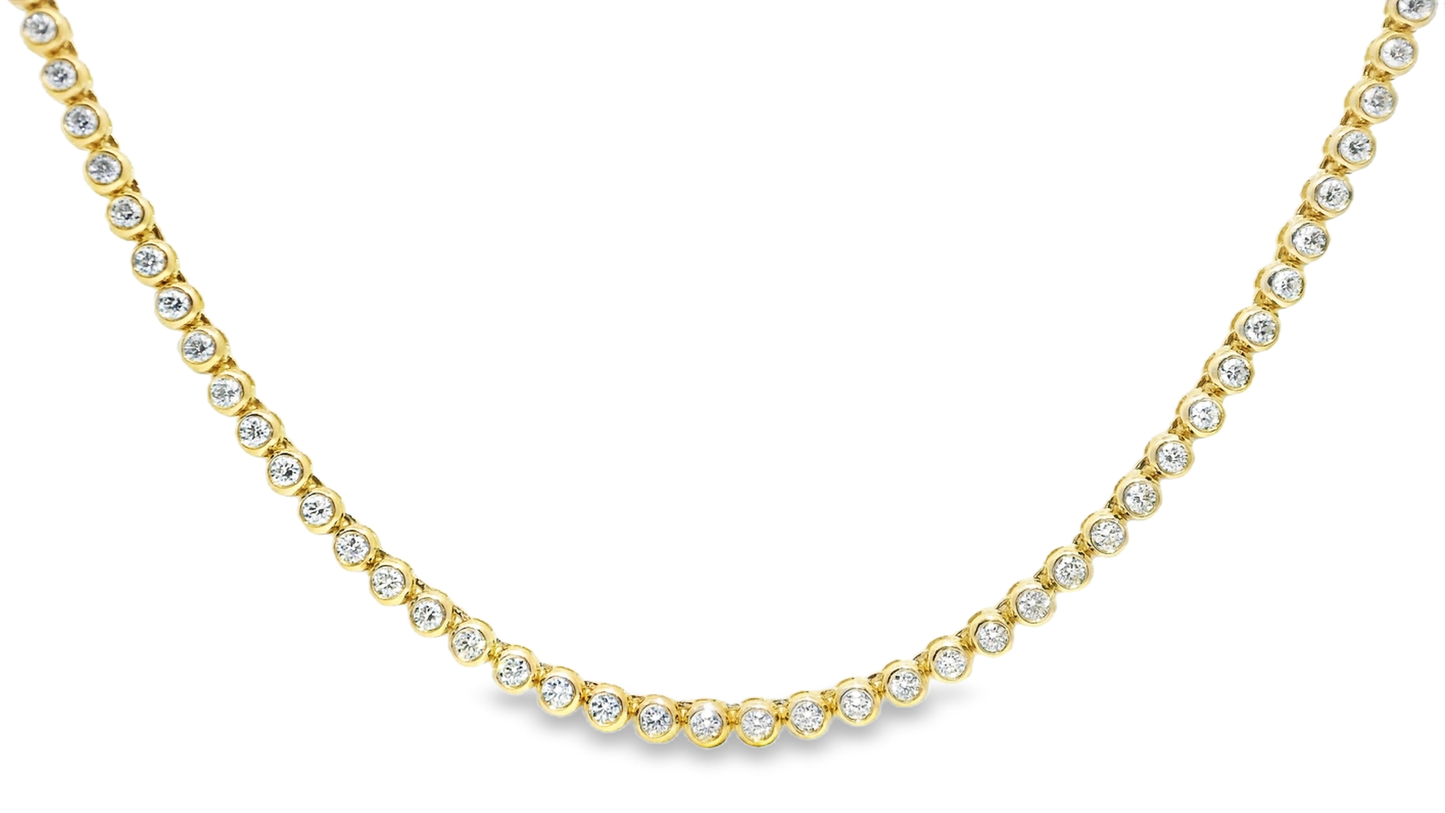 4.24CT Diamond Bezel Tennis 14k Yellow Gold Necklace