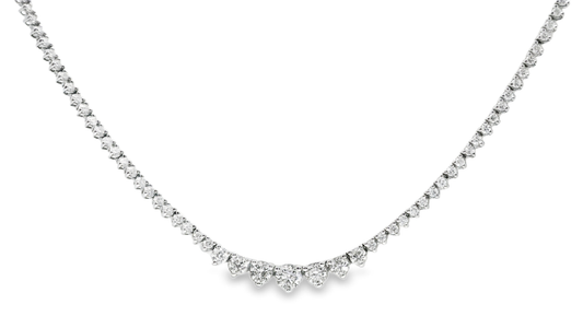 3.76CT Diamond 3 Prong Graduated Tennis 14k White Gold Necklace