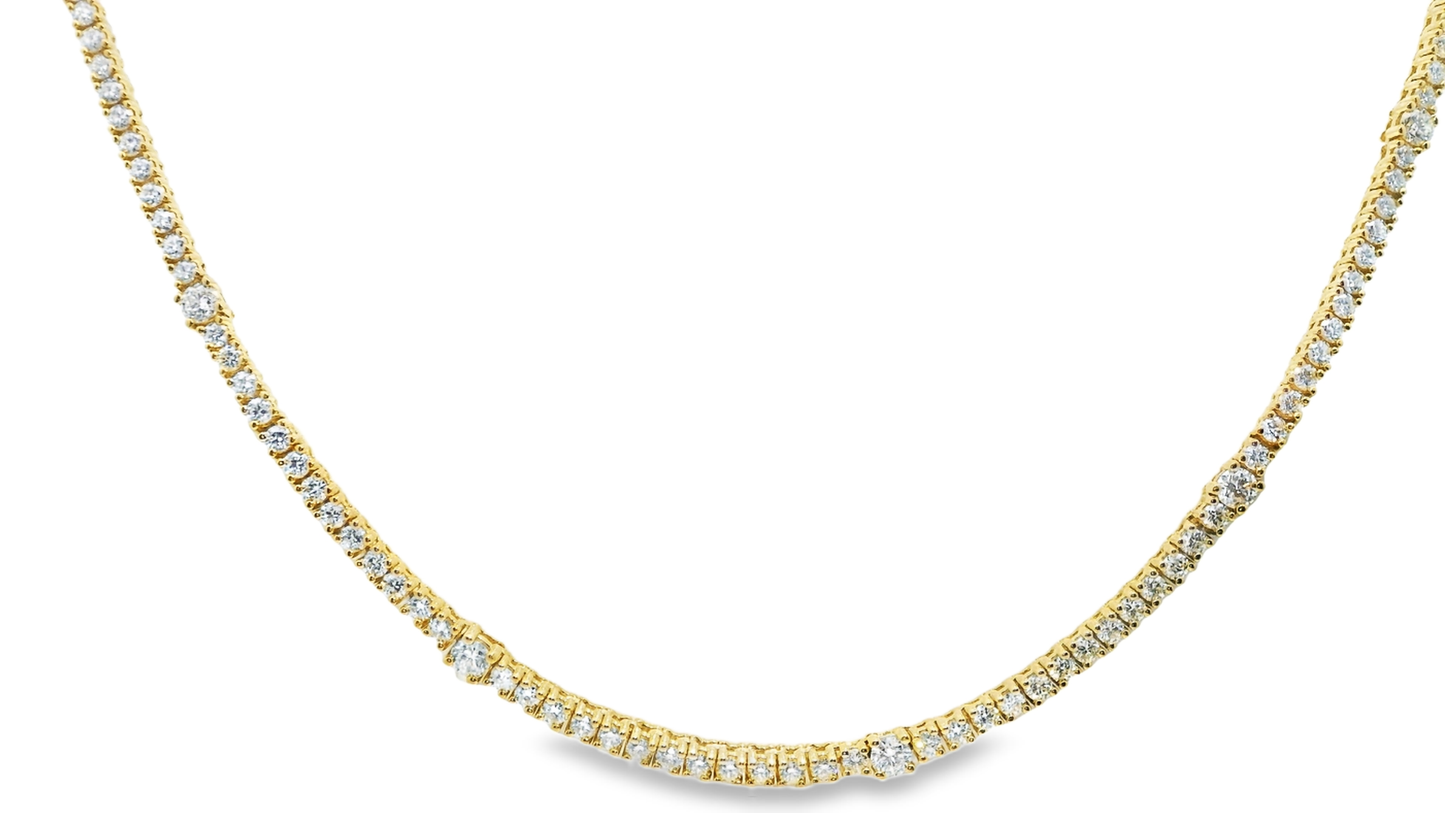 7.11CT Diamond 4 Prong Graduated Tennis 14k Yellow Gold Necklace