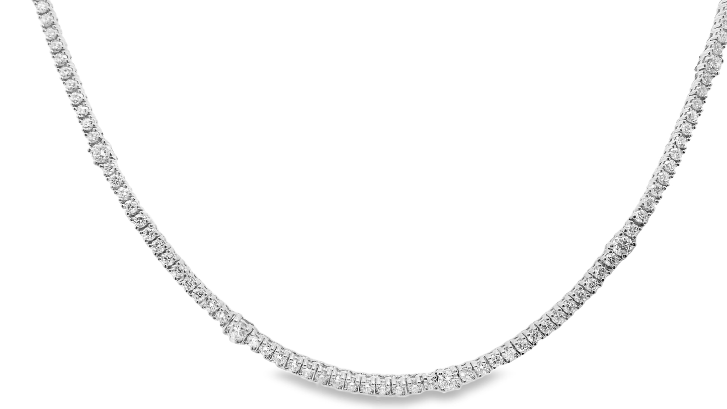 5.18CT Diamond 4 Prong Graduated Tennis 14k Yellow Gold Necklace