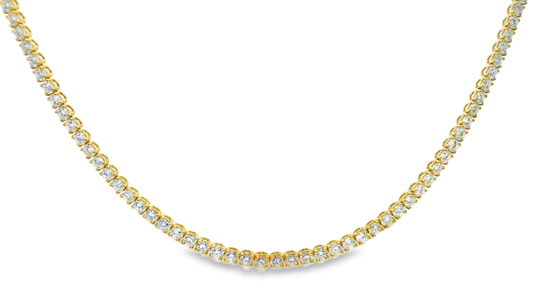 9.29CT Diamond 4 Prong Tennis 14k Yellow Gold Necklace