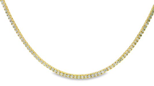 9.39CT Diamond 4 Prong Tennis 18k Yellow Gold Necklace