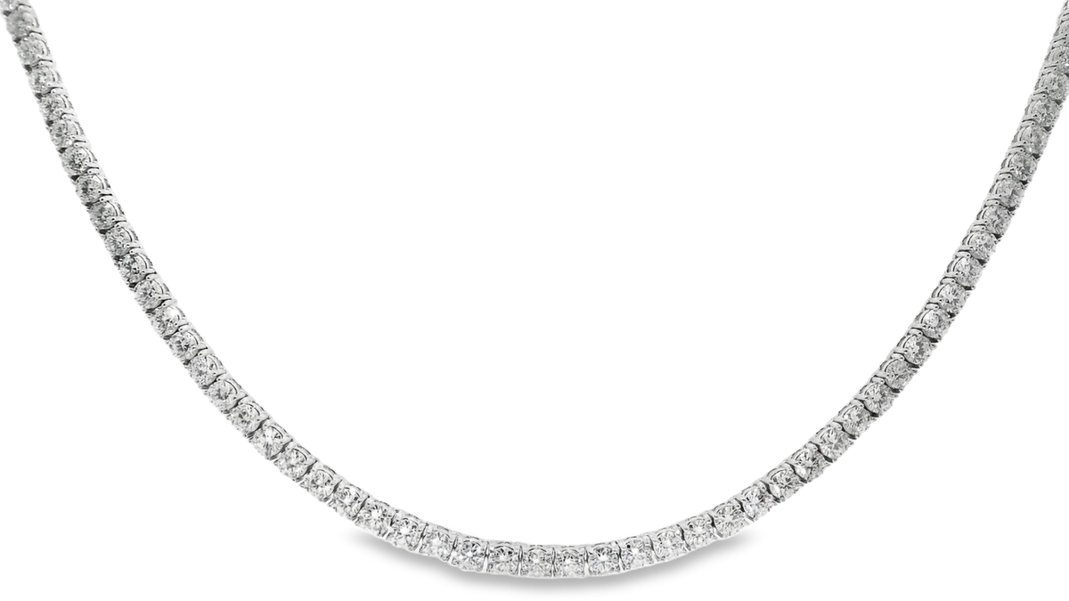 17.18CT Diamond 4 Prong Tennis Necklace 14k White Gold