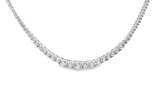 8.31CT Diamond 4 Prong Graduated  Tennis 14K White Gold Necklace