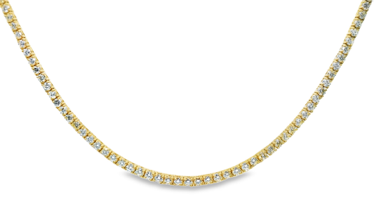 4.30CT Diamond 3 Prong Graduated Tennis 14k Yellow Gold Necklace