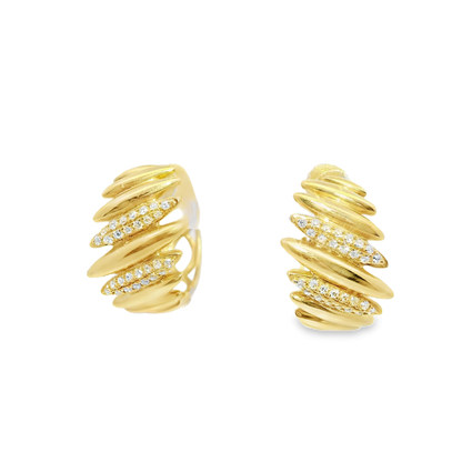 0.16Ct Diamond Hoop Earrings 14K Yellow Gold