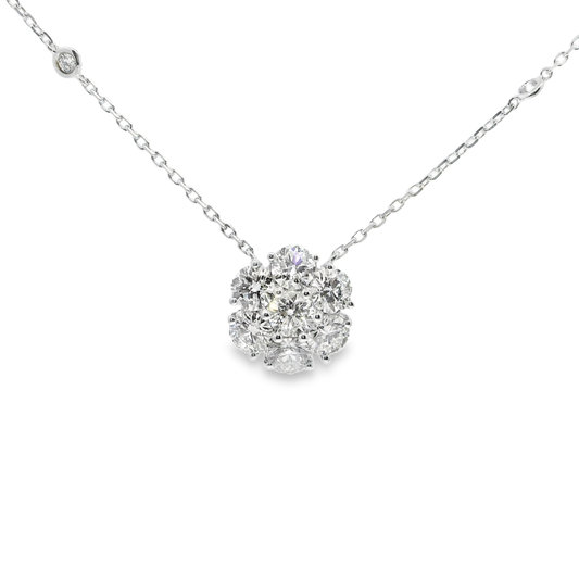 2.54CT Lab Diamond Flower Pendant 14k White Gold