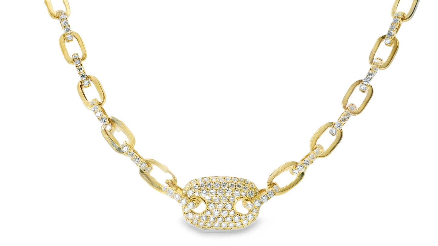 3.72CT Diamond Half Way Fashion Necklace 14k Yellow Gold