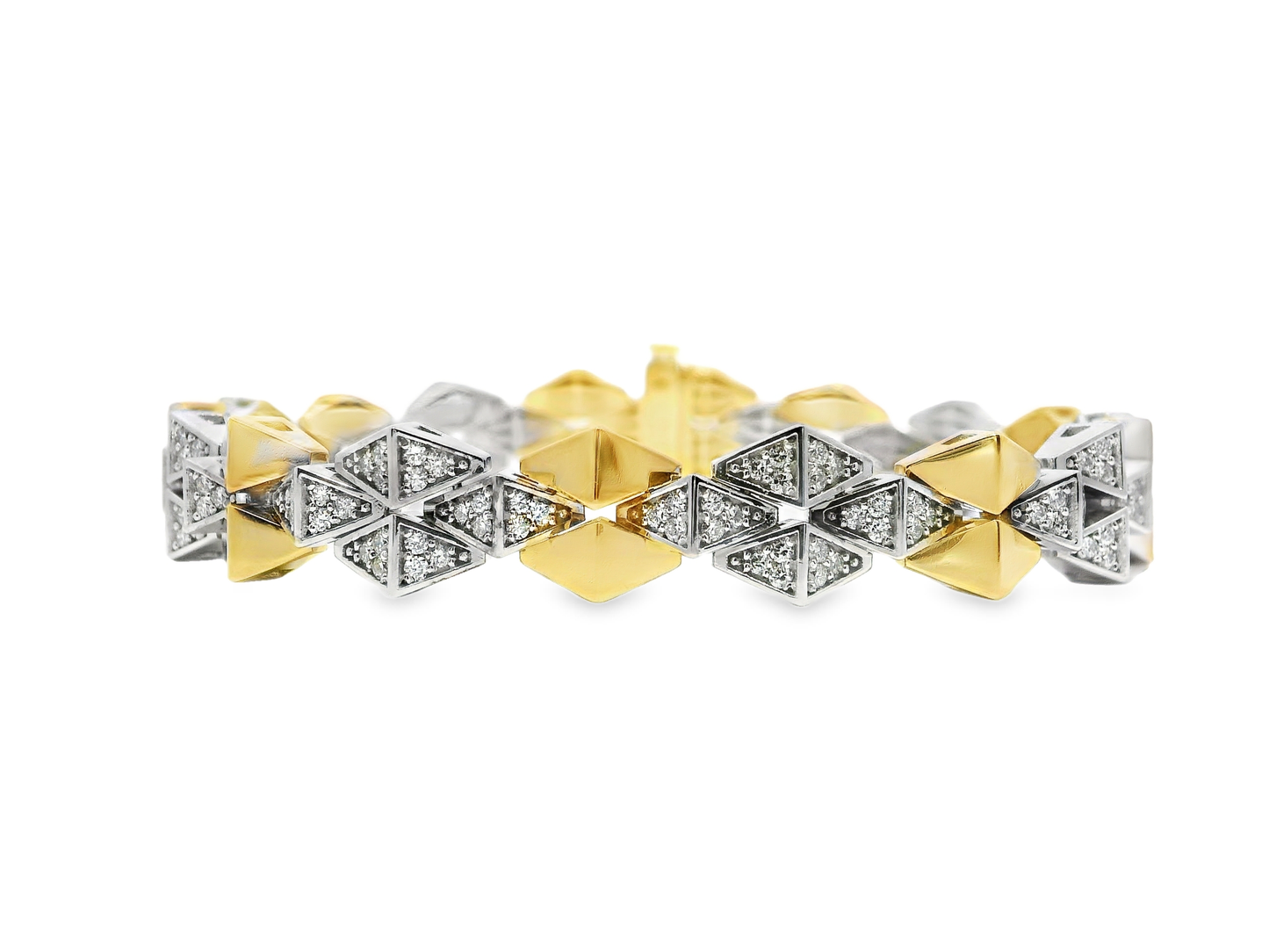 1.56CT Diamond & Plain Fashion Two Tone Bracelet 14k Yellow Gold