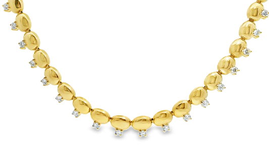 3.24ct Diamond and Plain Oval Necklace 14k Yellow Gold