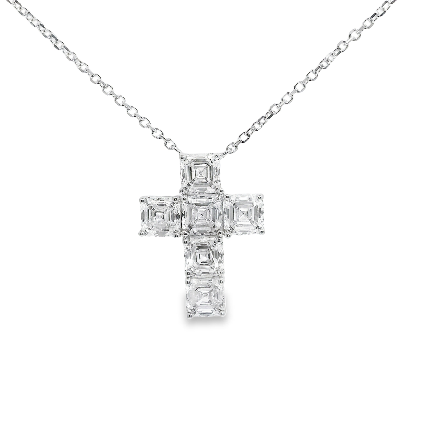 4.20CT Lab Diamond Emerald Cut Cross Pendant 14k Gold