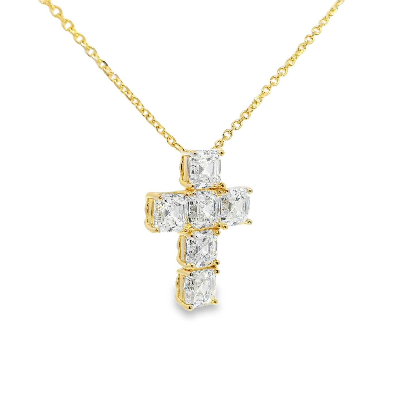 4.20CT Lab Diamond Emerald Cut Cross Pendant 14k Gold