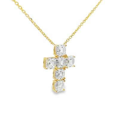 4.20CT Lab Diamond Emerald Cut Cross Pendant 14k Gold