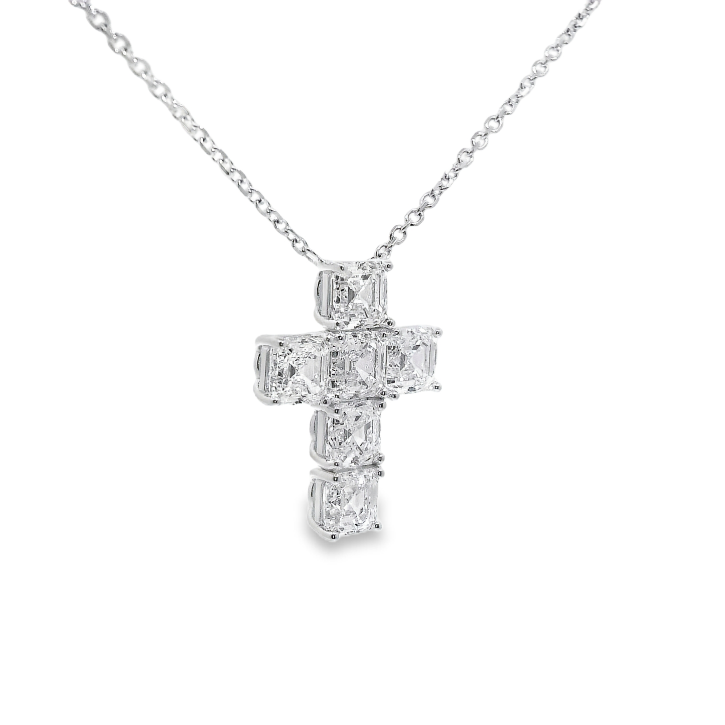 4.20CT Lab Diamond Emerald Cut Cross Pendant 14k Gold