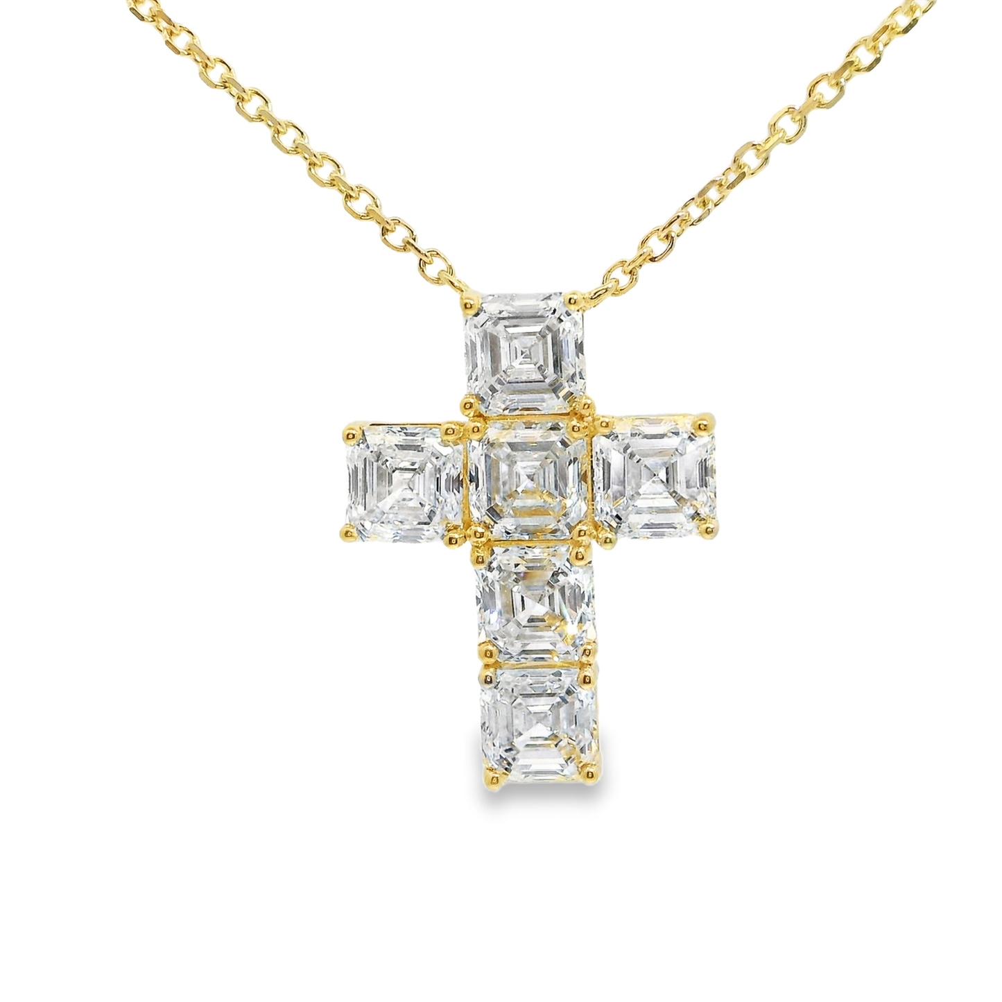 4.20CT Lab Diamond Emerald Cut Cross Pendant 14k Gold