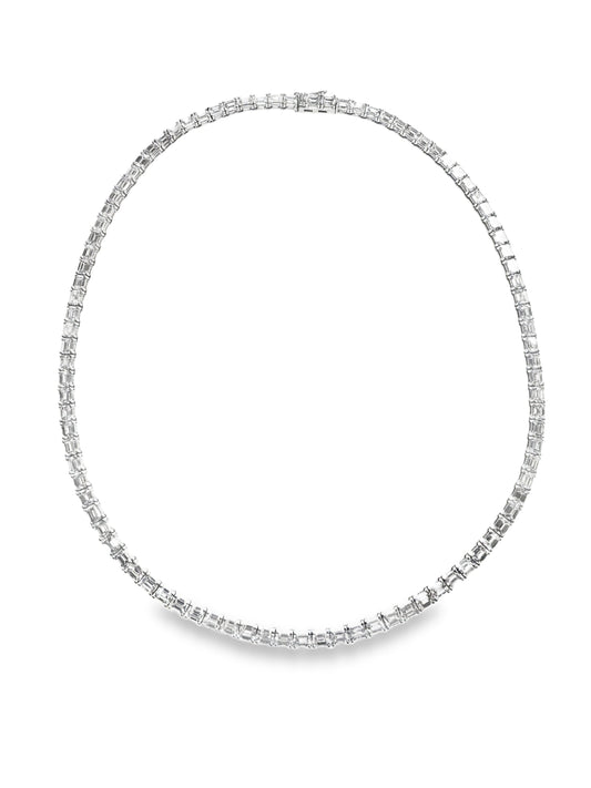 20.72CT Emerald Cut Lab Diamond Necklace 14k White Gold