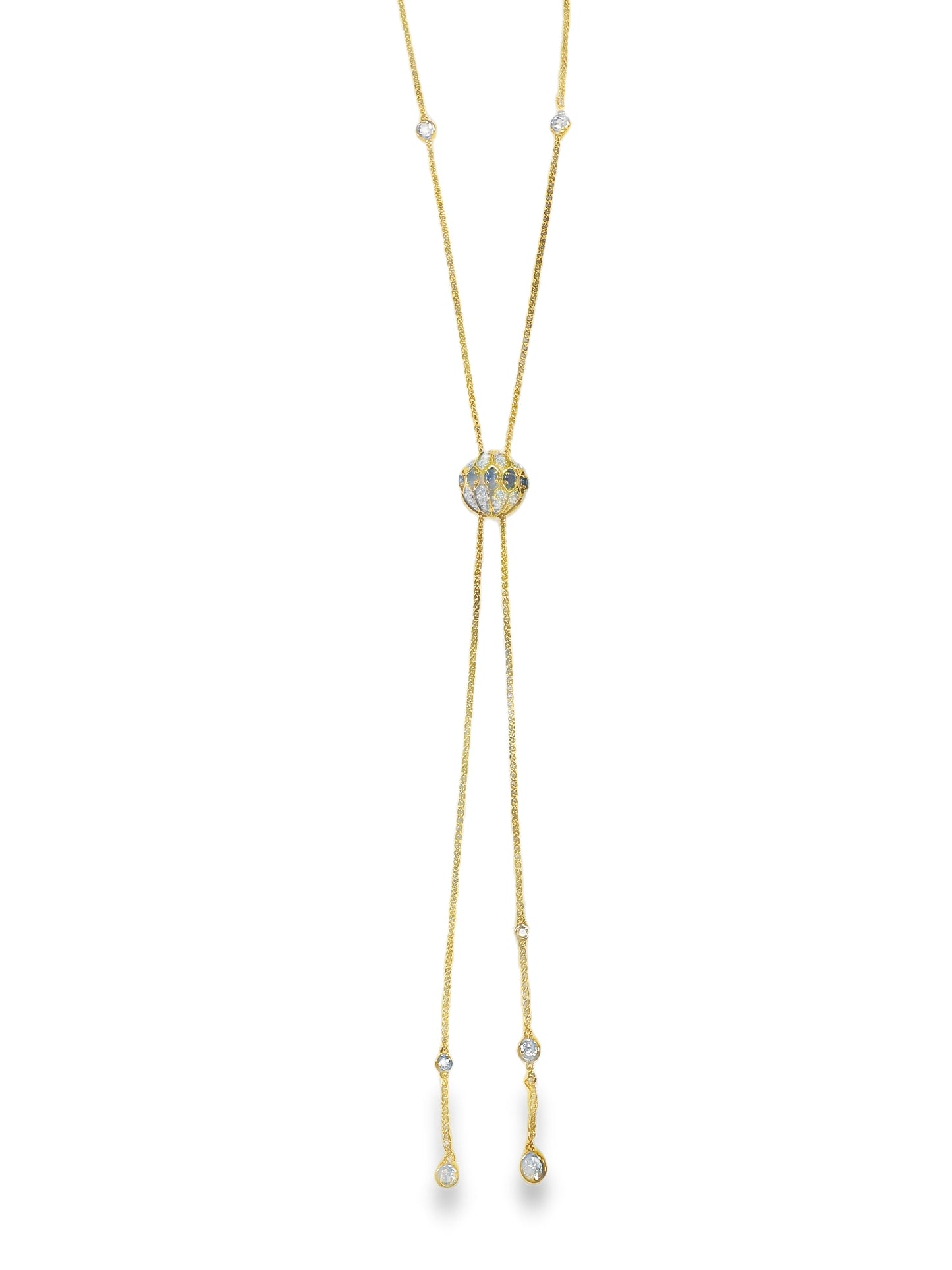 0.29CT Diamond 1.03CT Blue Sapphire Lariat Pendant 18k Gold