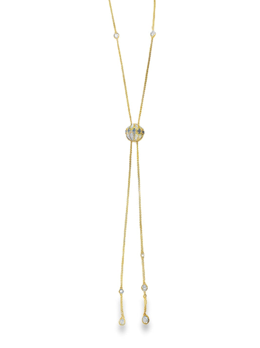0.29CT Diamond 1.03CT Blue Sapphire Lariat Pendant 18k Gold