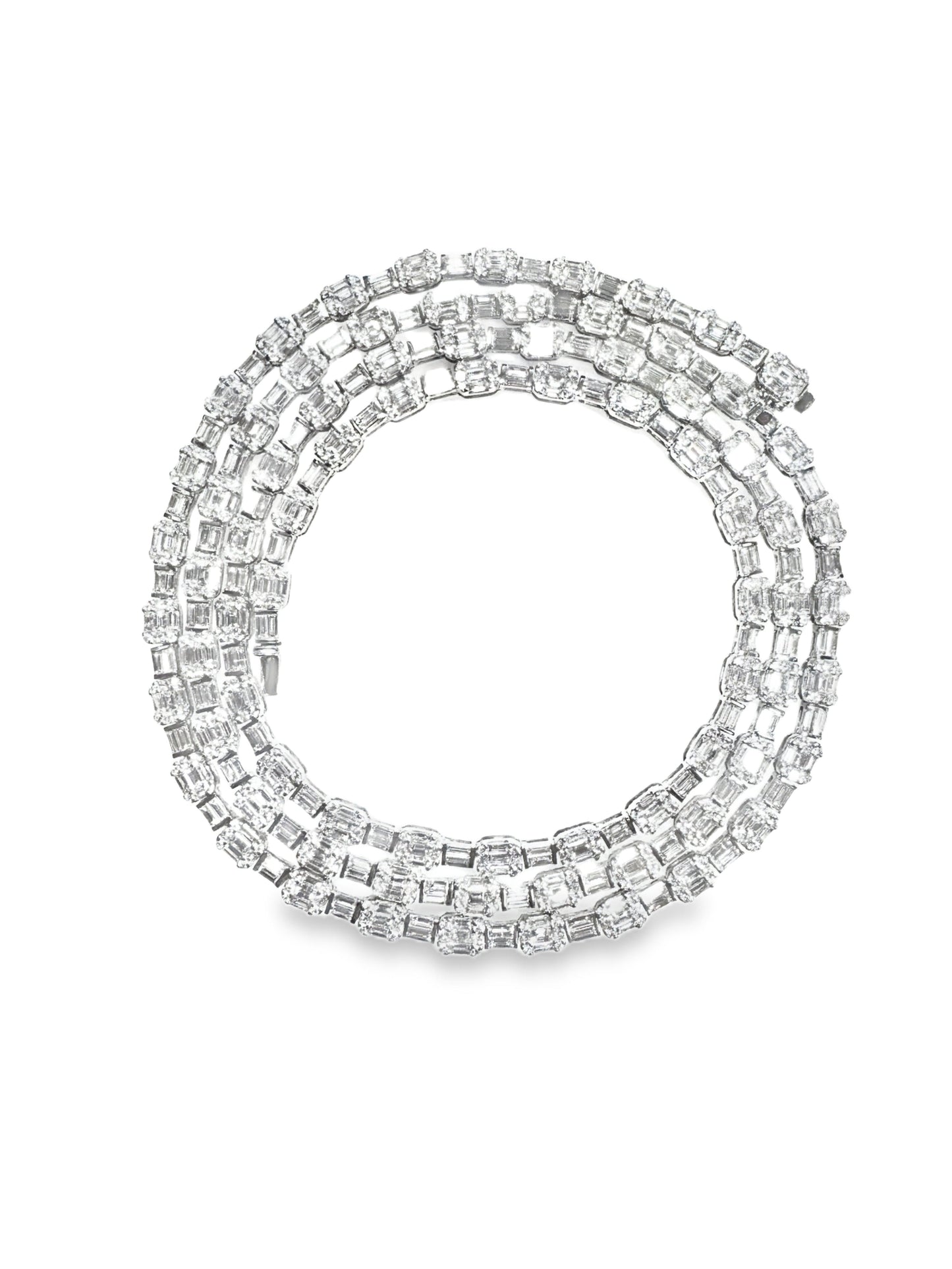 23.61CT Emerald Cut Diamond 18k White Gold Necklace