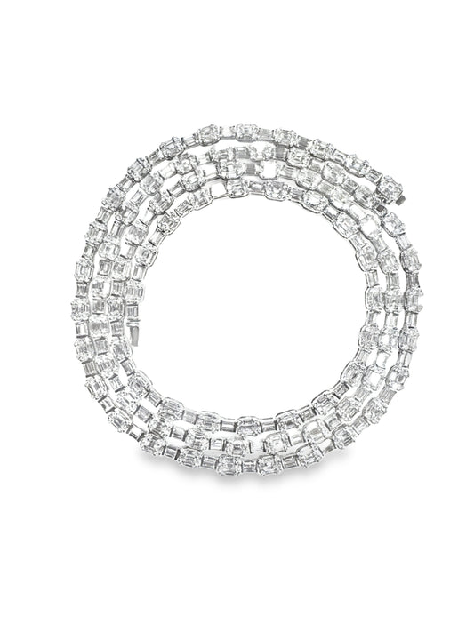23.61CT Emerald Cut Diamond 18k White Gold Necklace