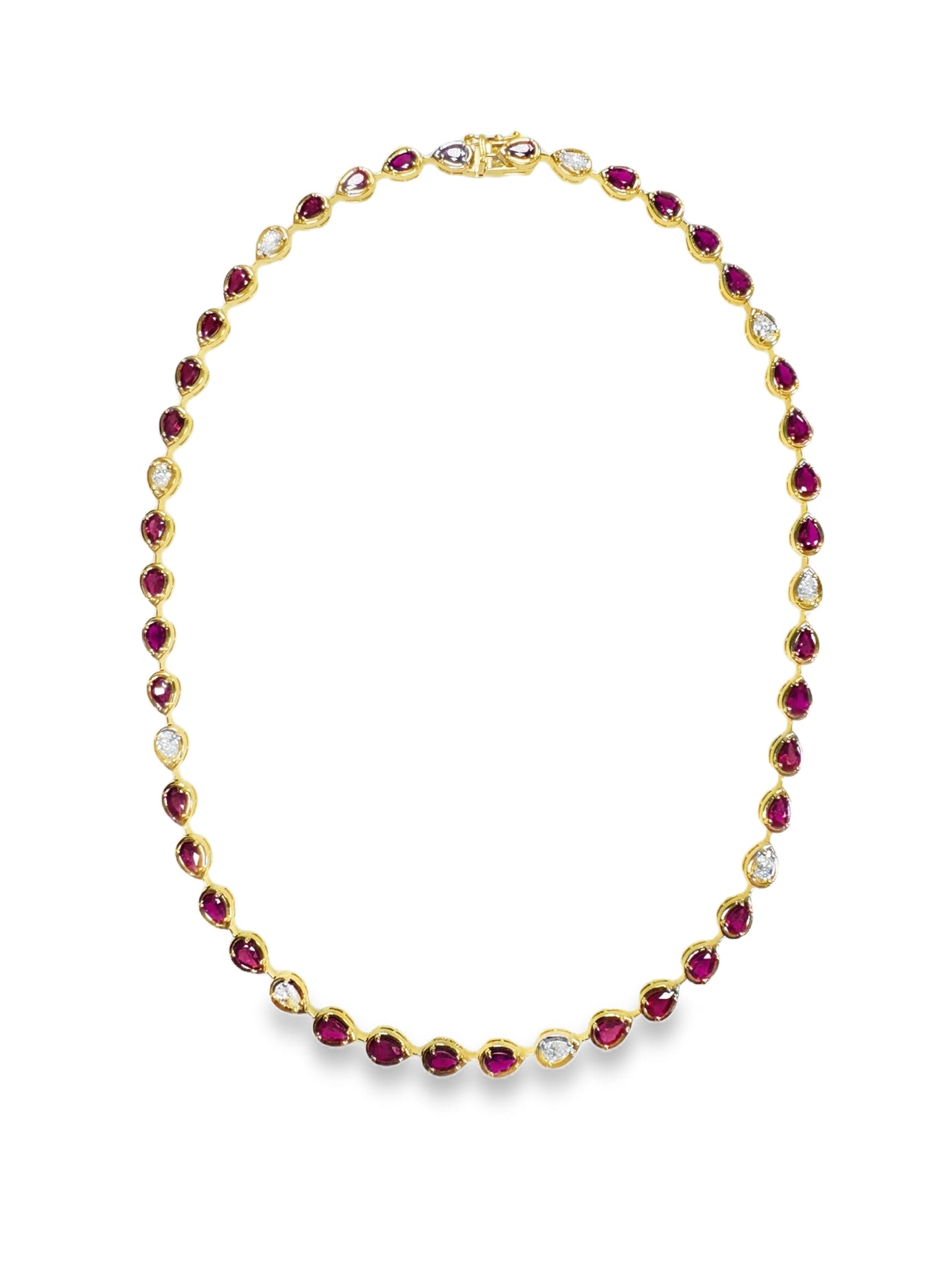 1.55CT Pear Shape Lab Diamond 8.52CTRuby 14K Yellow Gold Necklace