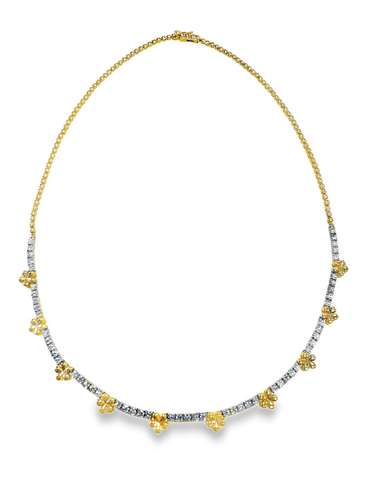 2.74Ct Diamond Flower Necklace 14K Yellow Gold