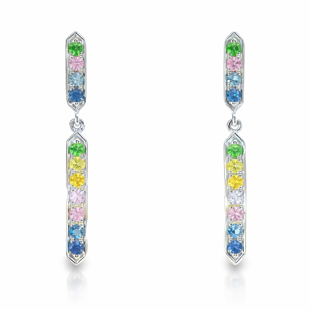 0.35CT Mixed Sapphire 14k White Gold Earring