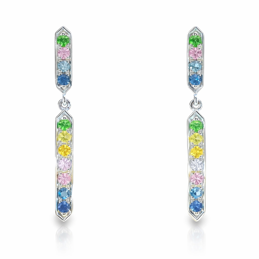0.35CT Mixed Sapphire 14k White Gold Earring