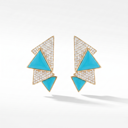 Deco Cascade Diamond & Gemstone Earrings - Turquoise