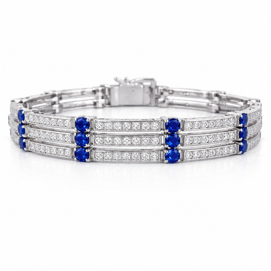 3.07CT Diamond 3.36CT Blue Saphhire Bracelet 14k White Gold