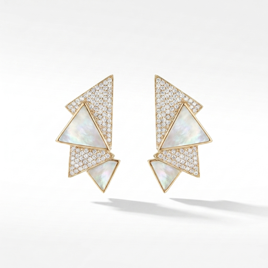 Deco Cascade Diamond & Gemstone Earrings - Mother-of-Pearl