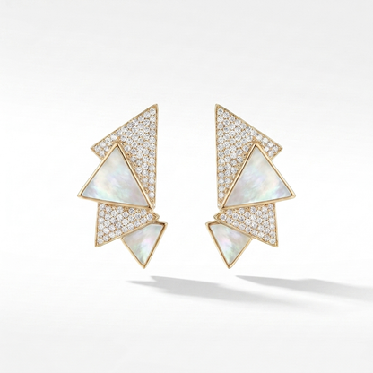 Deco Cascade Diamond & Gemstone Earrings - Mother-of-Pearl