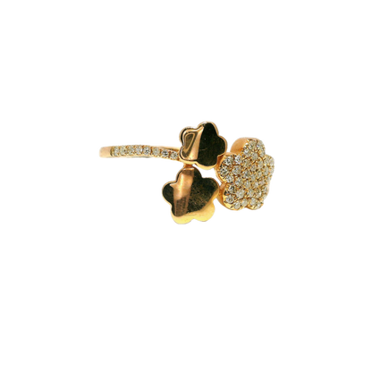 .24CT Diamond Three Headed Flower Ring 14K Gold