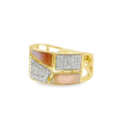 0.33CT Round Cut Diamond with Black Mother Pearl Ring 14K Gold