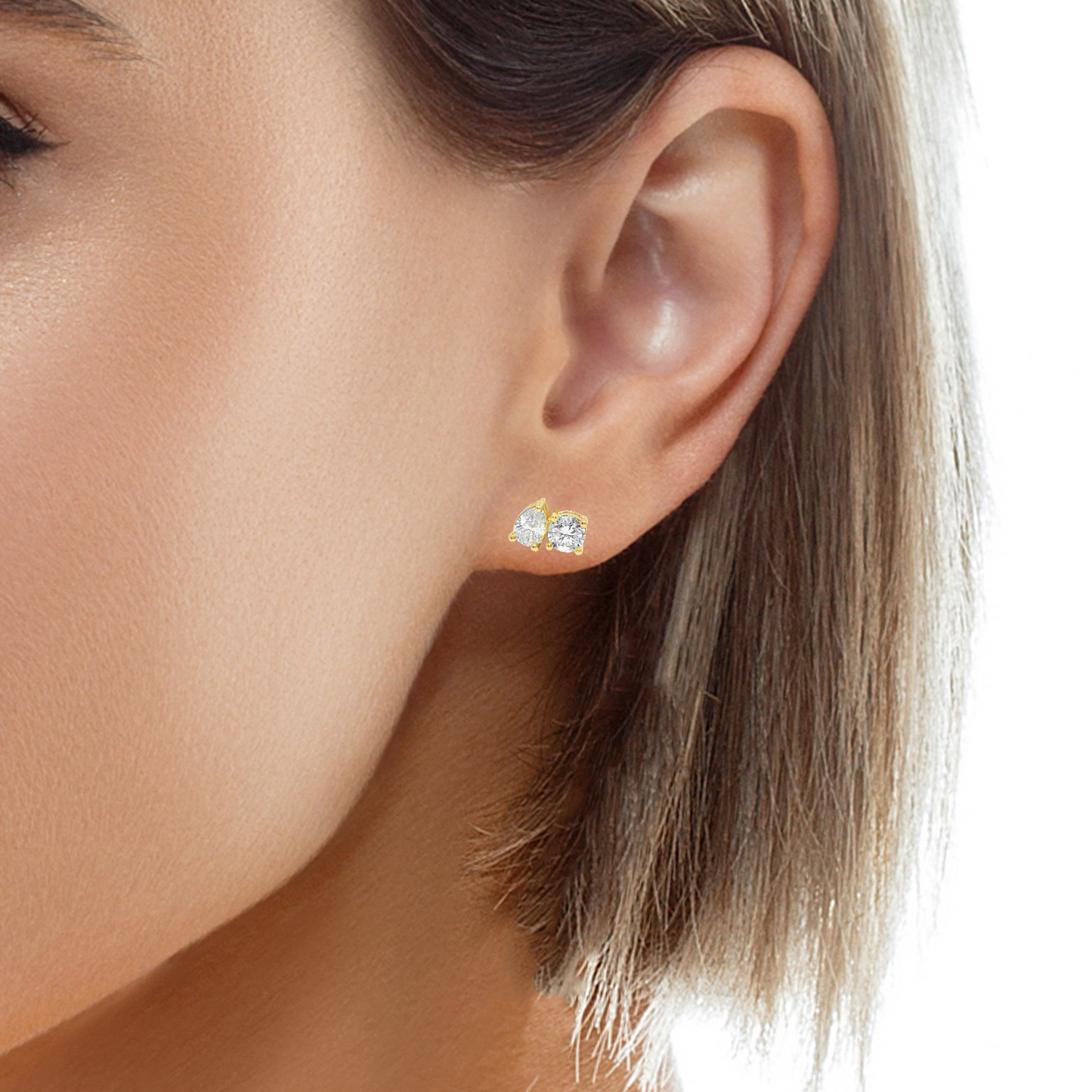 1.04Ct Round 0.75CT Pear Shape Lab Diamond Earrings 14k Yellow Gold