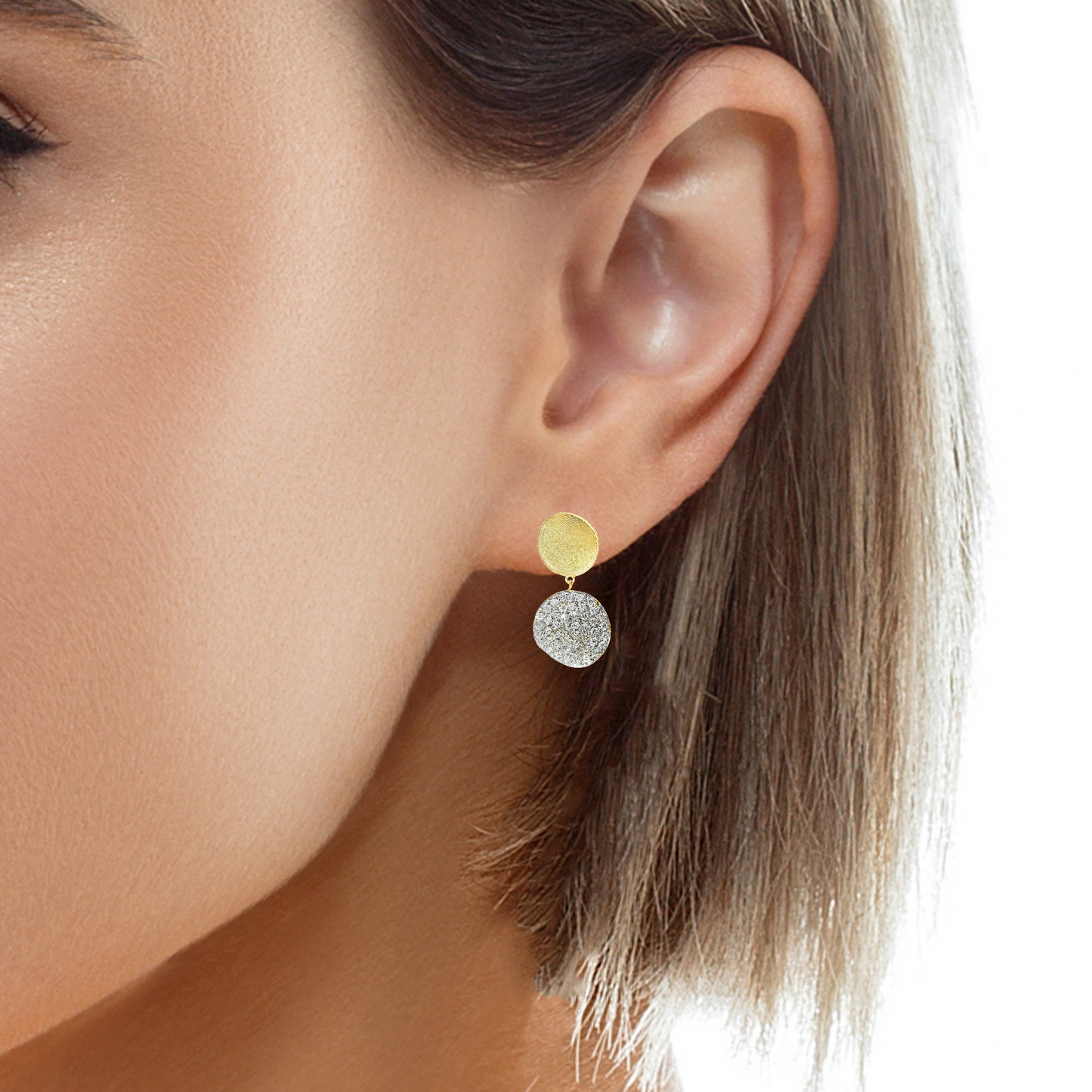 1.88CT Diamond Disc Fashion Earring 14k Yellow Gold
