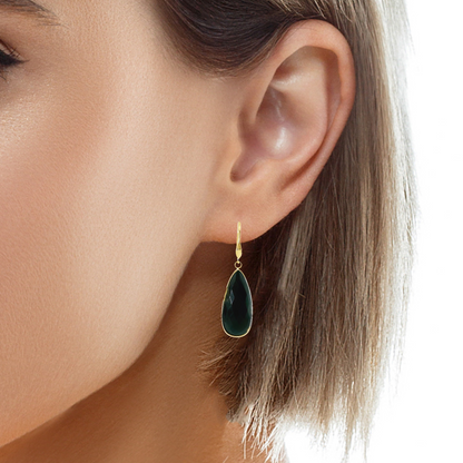 Black Quartz Hoop Earring 14k Yellow Gold