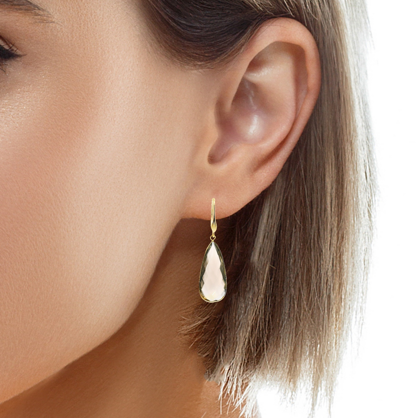 Plain Smokey Quartz Earring 14k Yellow Gold