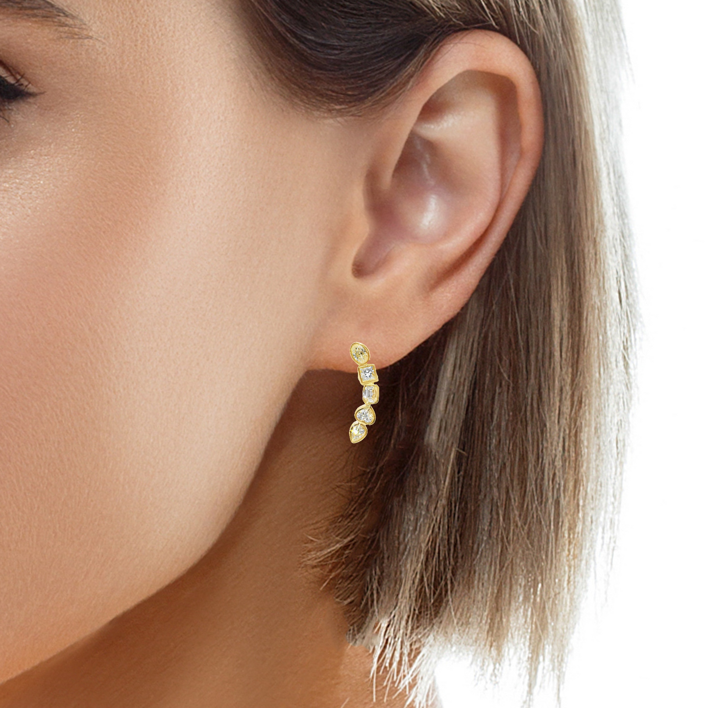 1.74CT Mixed Shapes Diamond Earring 14k Yellow Gold