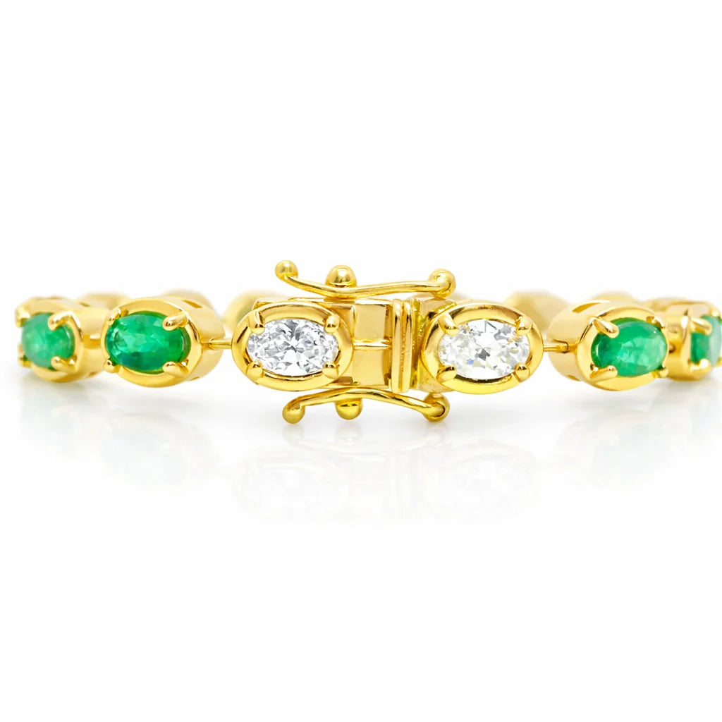 1.20CT Oval Lab Diamond 3.93CT Emerald 14K Yellow Gold Bracelet
