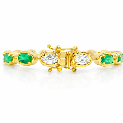 1.20CT Oval Lab Diamond 3.93CT Emerald 14K Yellow Gold Bracelet